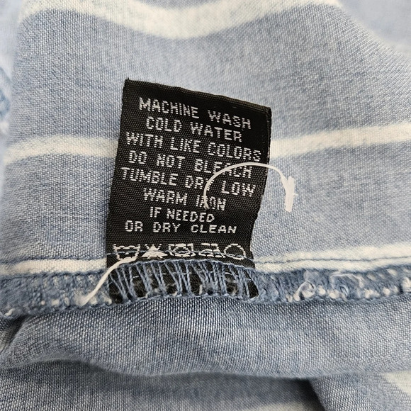 Velvet Heart Shirt Dress Blue Chambray Striped 3/4 Sleeve Collared V Neck Mini - Picture 6 of 6